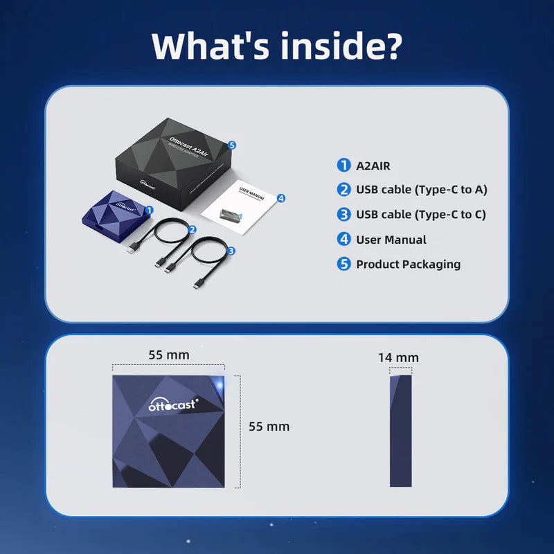 Adaptador Inalámbrico A2Air Android Auto 2025 Dongle Mejorado NFC