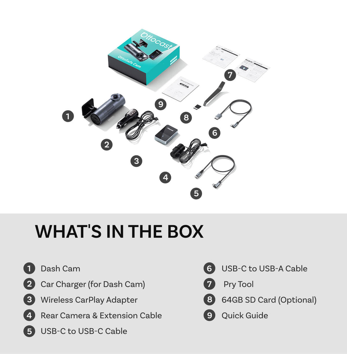 OttoSafe Cam | 2K Dash Cam with Wireless CarPlay & Android Auto