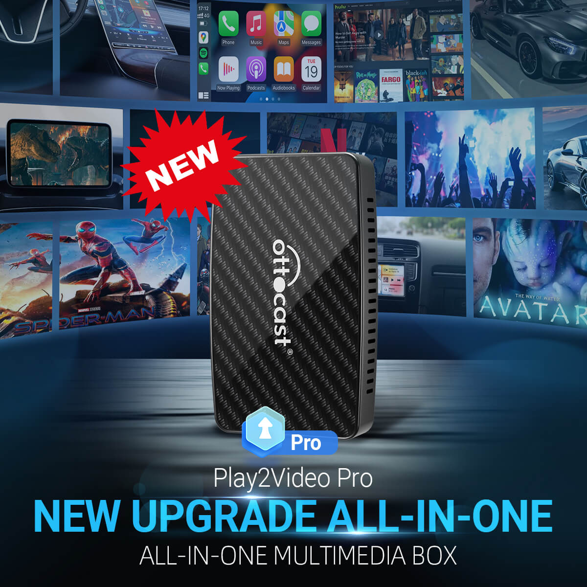 2025 Caja de coche Play2Video Pro mejorada para YouTube, Netflix, Prime Video, CarPlay/Android Auto inalámbrica