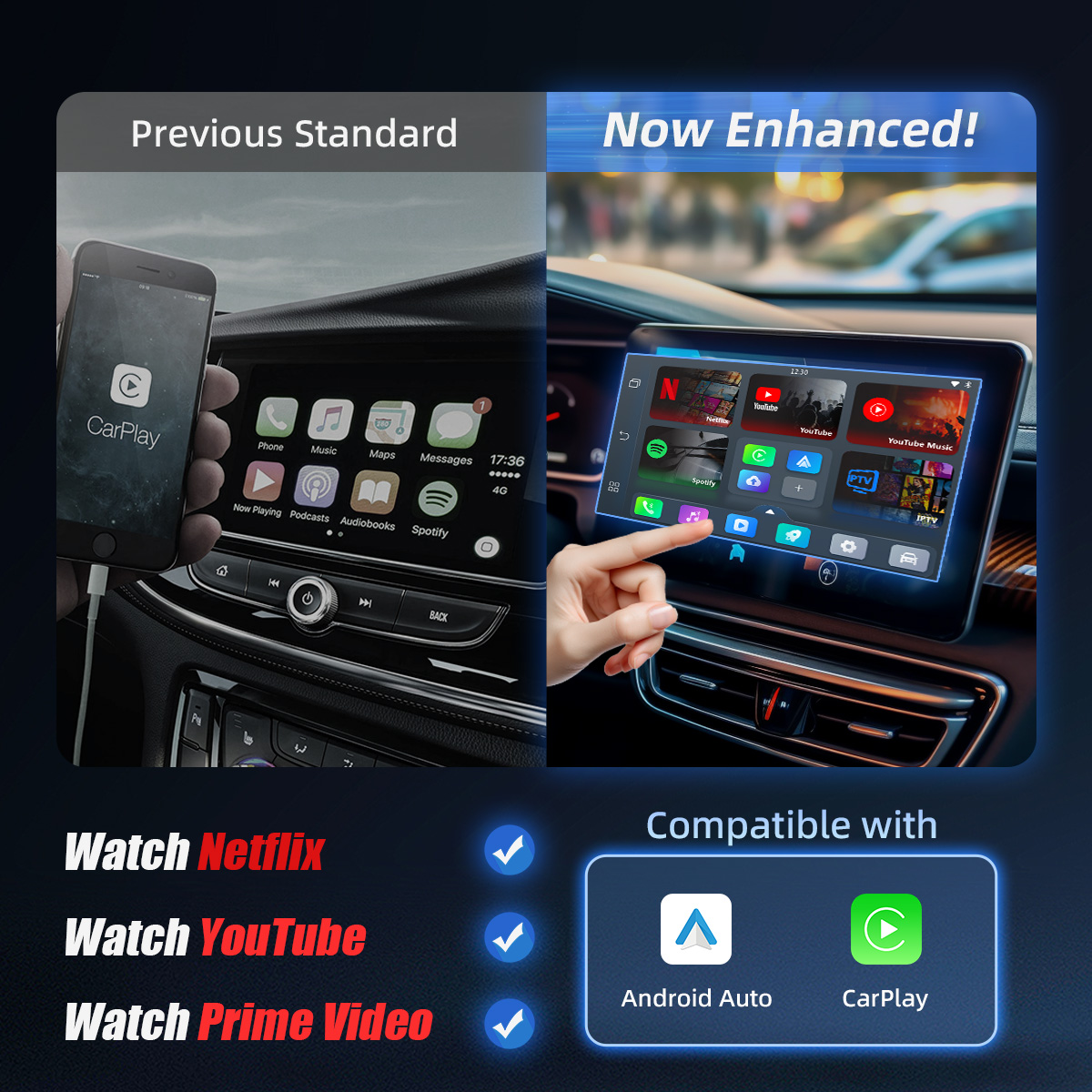 2025 Upgrade Play2Video Pro YouTube Netflix Prime Video kabellose CarPlay/Android Auto Auto-Box