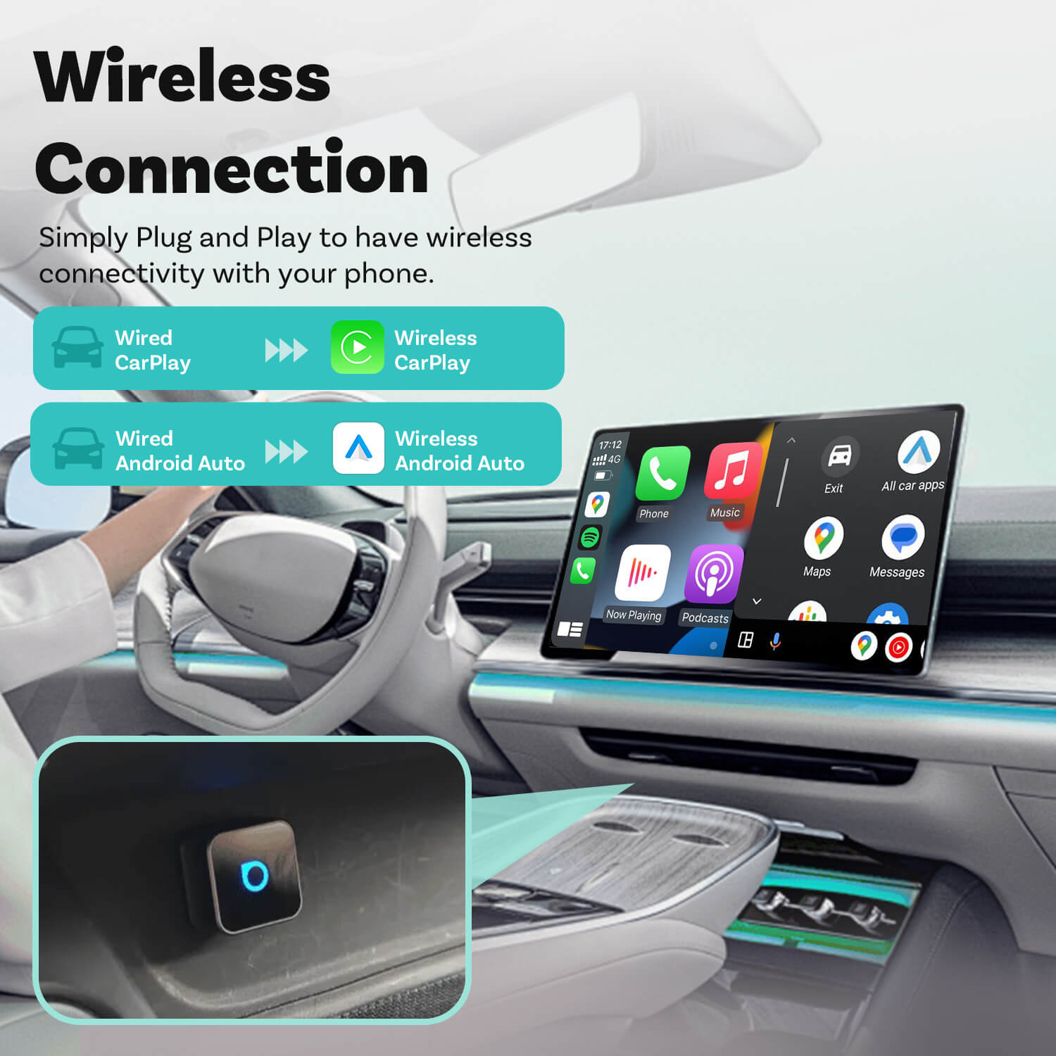Ottocast Mini Cube 3.0 Adattatore Wireless CarPlay/Android Auto per Auto