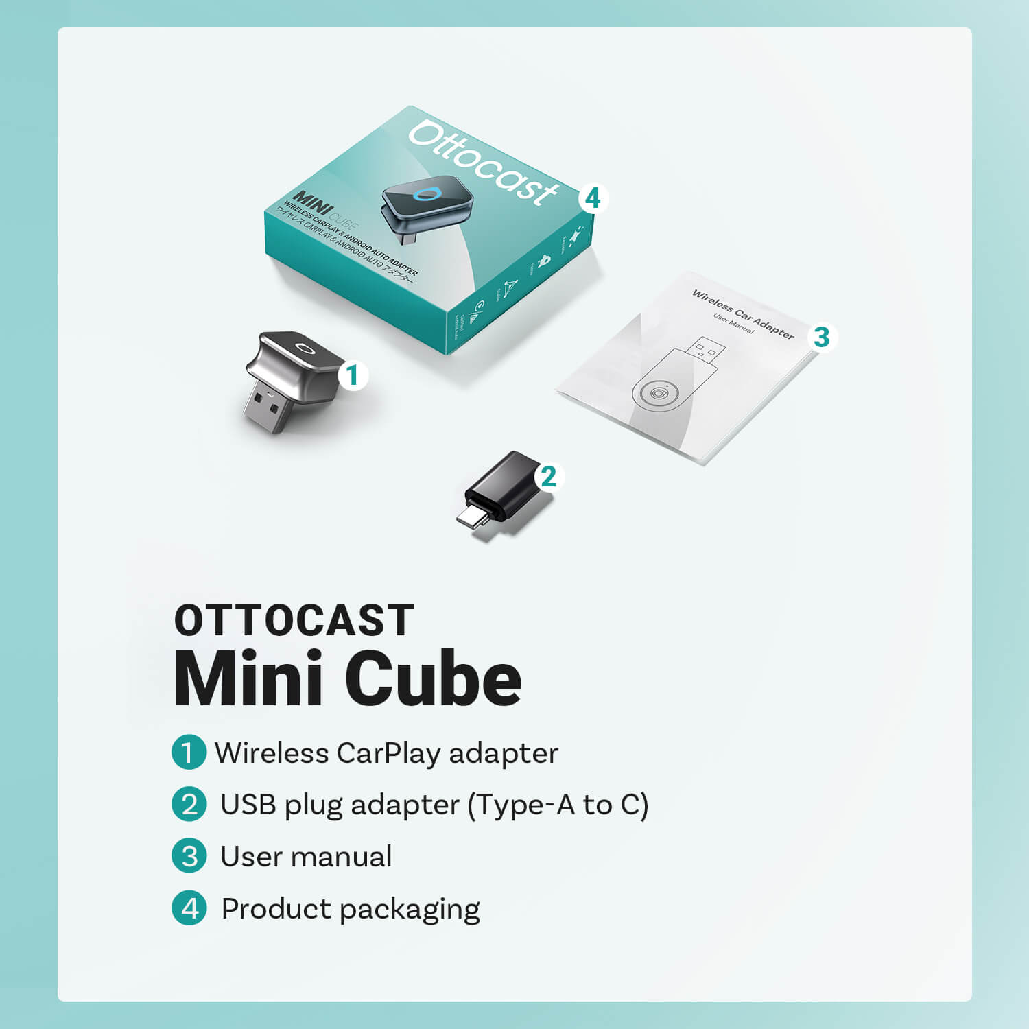 Ottocast Mini Cube 3.0 Adattatore Wireless CarPlay/Android Auto per Auto