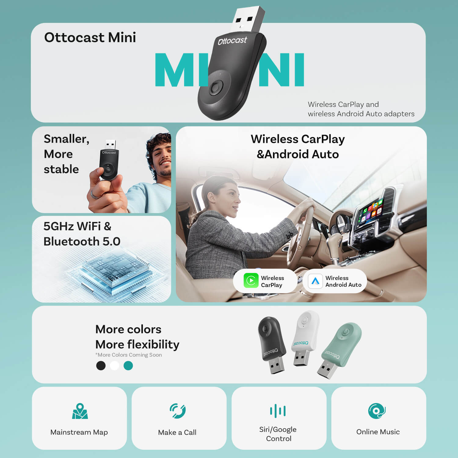Adaptador Mini inalámbrico CarPlay/Android Auto 2025