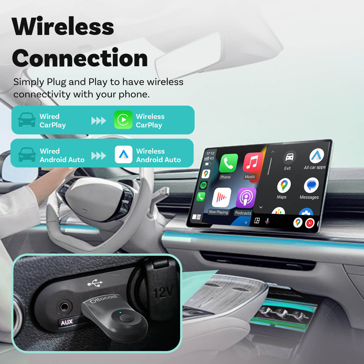 Adaptador Mini inalámbrico CarPlay/Android Auto 2025