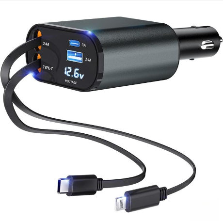 Chargeur de voiture rétractable 4 en 1 avec câble