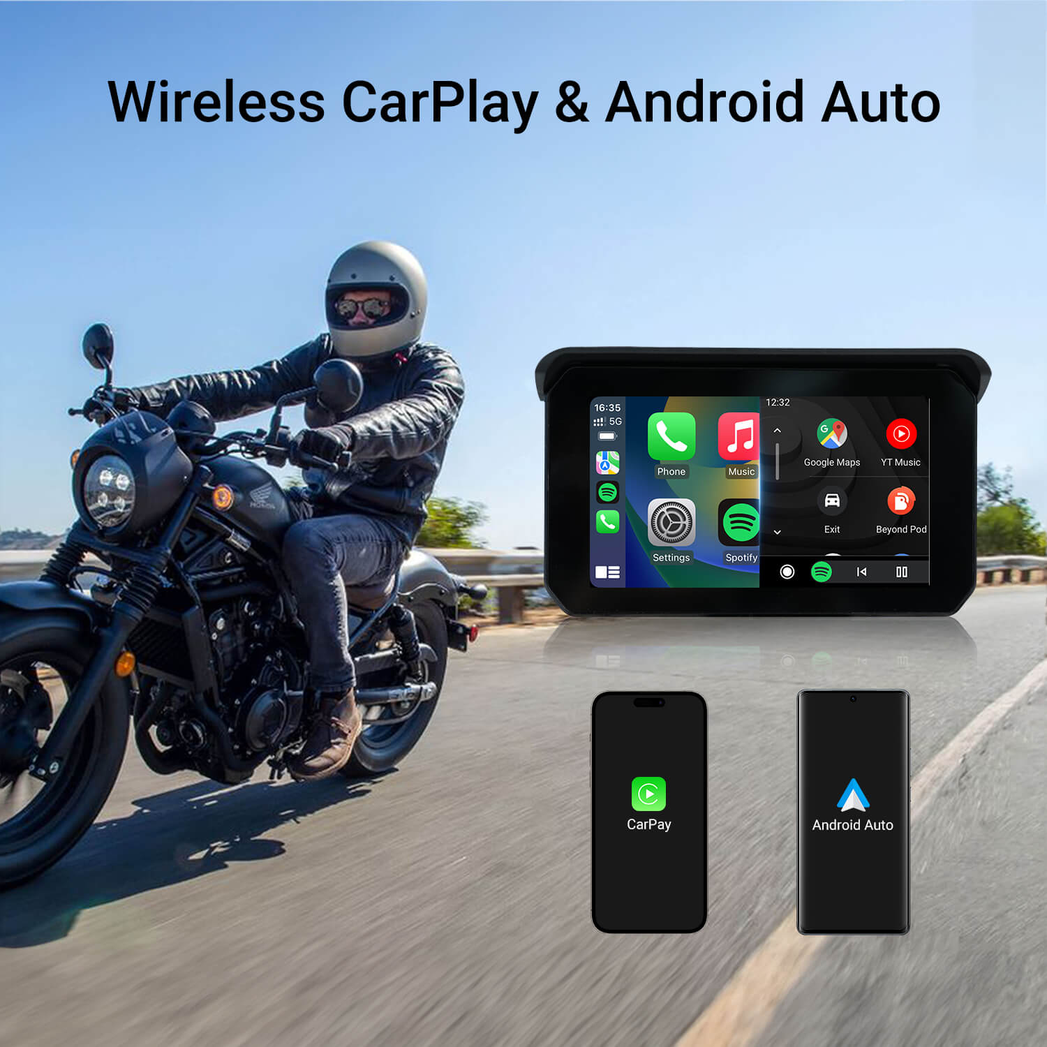 CarPlay Lite C5 SE GPS Portatile per Moto Schermo Wireless CarPlay/Android Auto