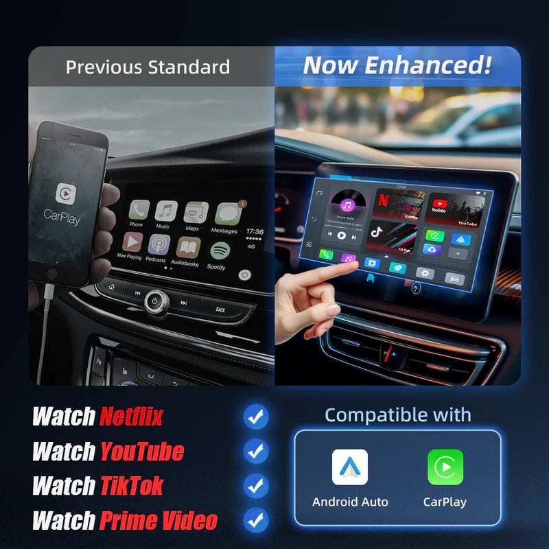 2025 Upgrade Play2Video Pro YouTube Netflix Prime Video kabellose CarPlay/Android Auto Auto-Box