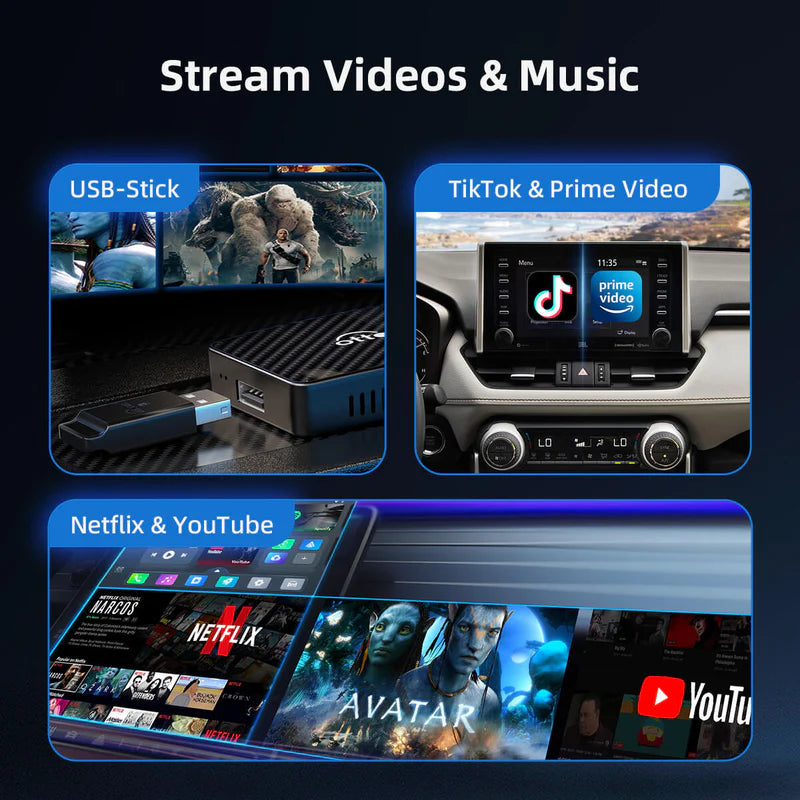 2025 Upgrade Play2Video Pro YouTube Netflix Prime Video kabellose CarPlay/Android Auto Auto-Box