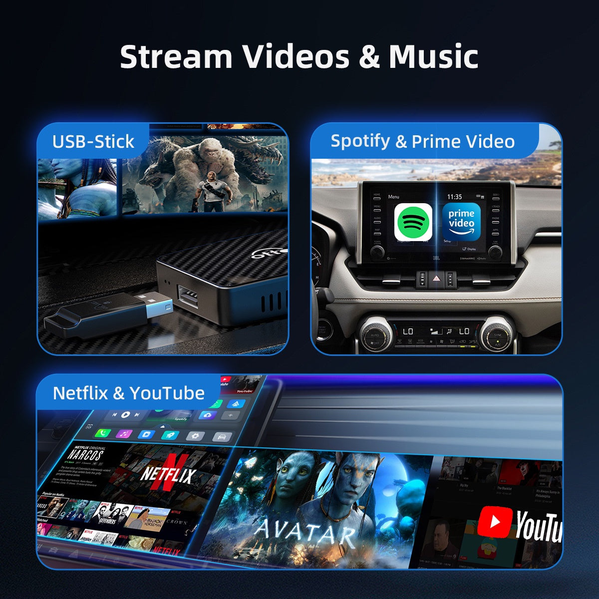 2025 Upgrade Play2Video Pro YouTube Netflix Prime Video kabellose CarPlay/Android Auto Auto-Box