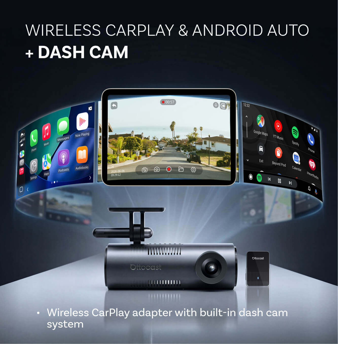 OttoSafe Cam | 2K Dash Cam with Wireless CarPlay & Android Auto