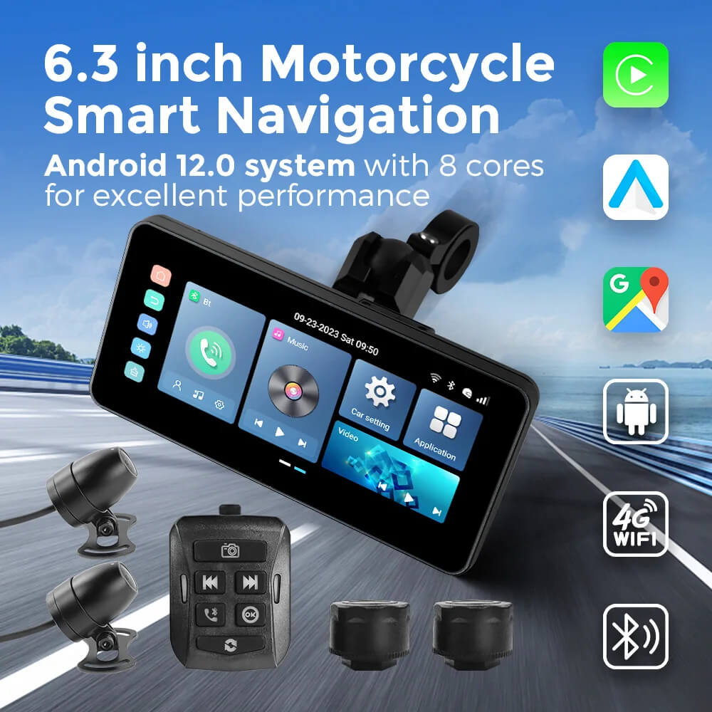 Pantalla de GPS Android 12 CarPlay Lite C5 Ultra para motocicleta con cámara DVR