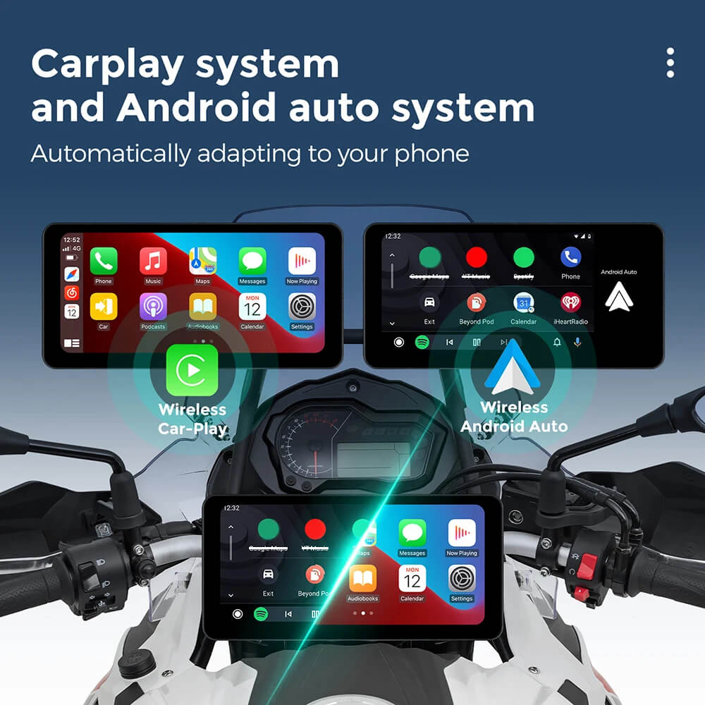 Écran d'affichage GPS Android 12 pour moto CarPlay Lite C5 Ultra avec caméra DVR