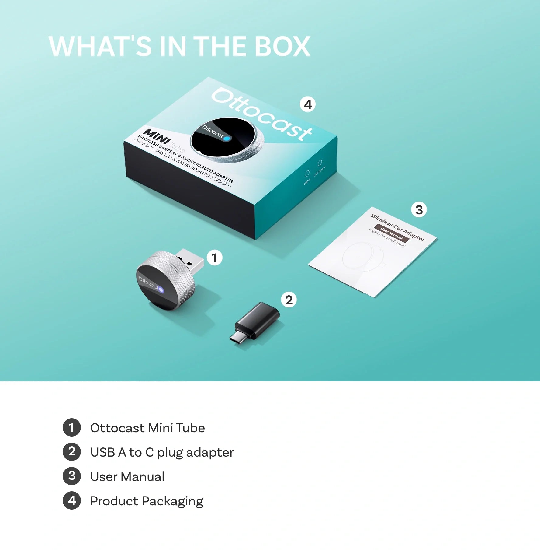 Ottocast Mini Tube Wireless CarPlay/Android Auto Adapter