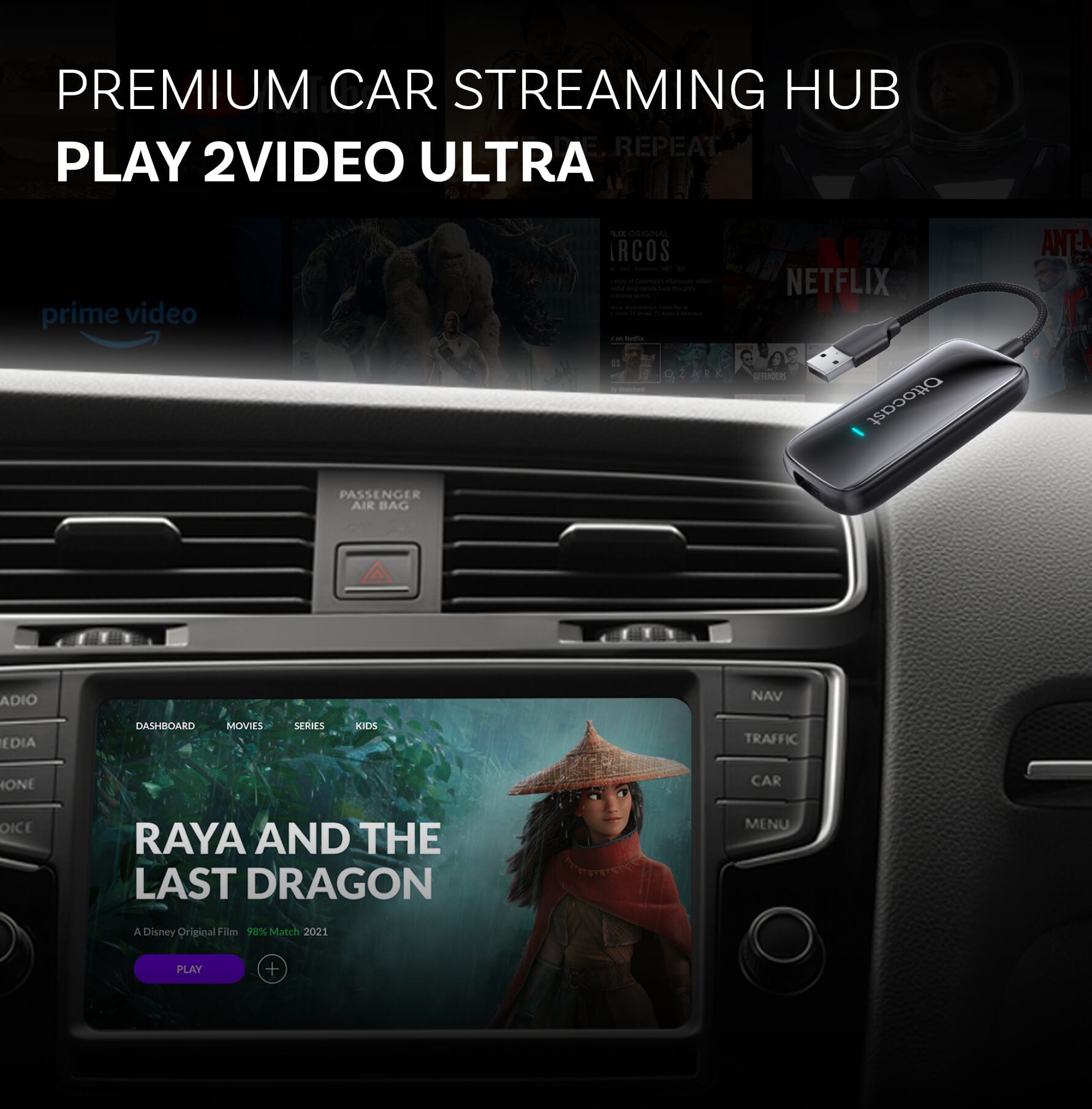 Adaptador todo en uno Plav2Video Ultra inalámbrico CarPlay/Android Auto